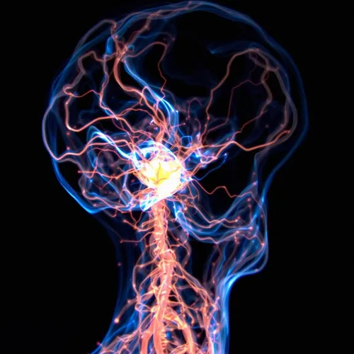 AI-generated artistic impression of neural activity in the head